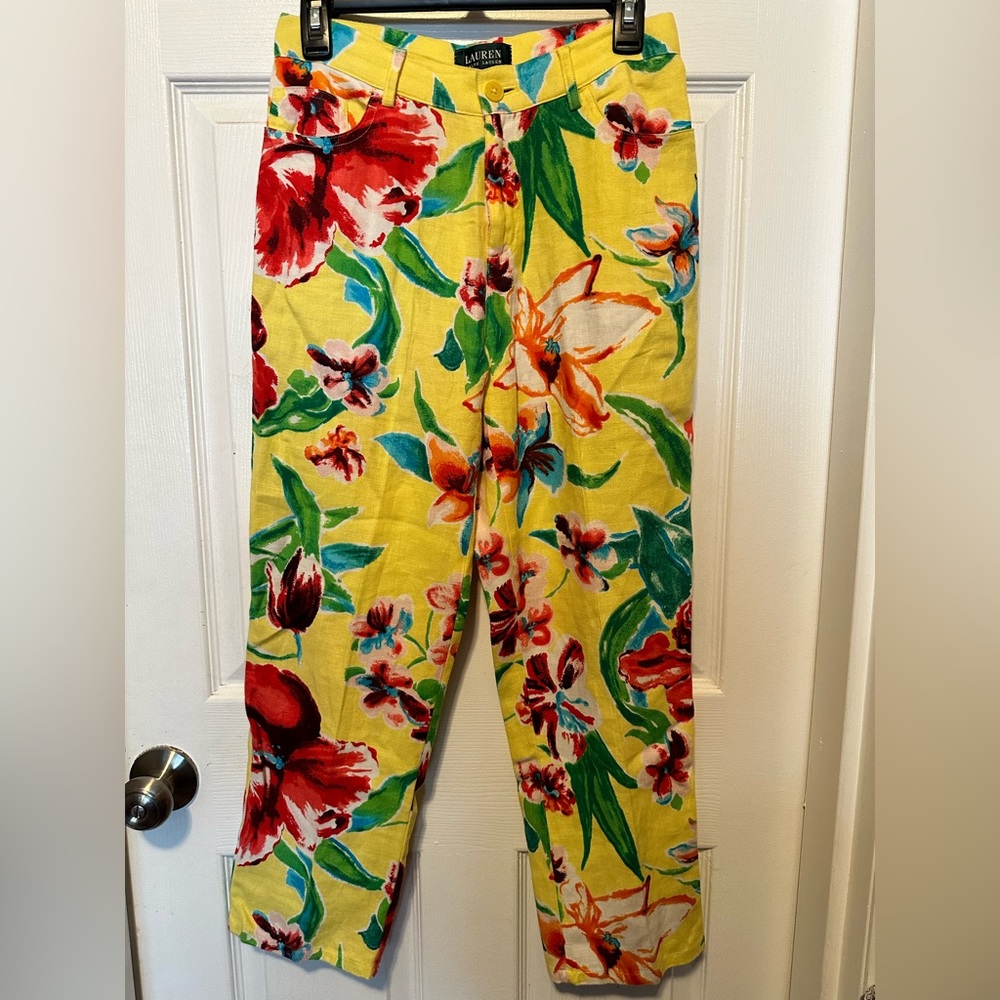 Ralph Lauren linen yellow floral pants size 6